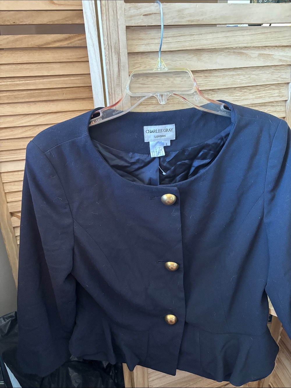 Charles Gray London Navy Peplum Jacket with Gold Buttons Large